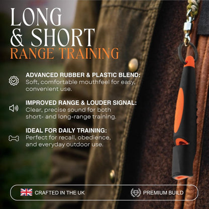 ACME Alpha 210.5 Dog Training Whistle with Enhanced Ergonomic Grip. BPA-Free Plastic. 110 dBA. Standardized Frequency for Smaller Dogs. Weatherproof. Made in the UK (Black on Day Glow Orange)