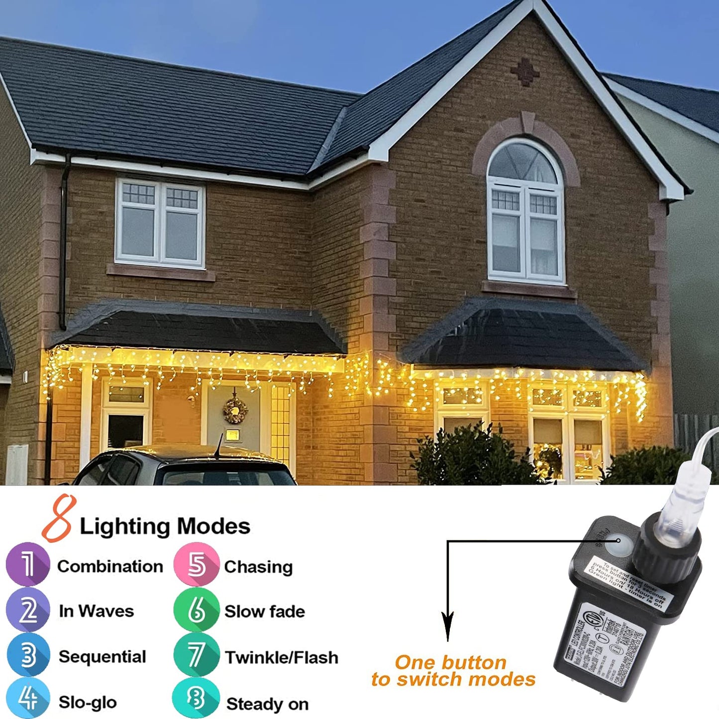 BLOFUN LED Lamps Outdoor Icicle Lights, 32.8 ft 400 LED - 8 Modes Curtain String Lights for Indoor/Outdoor, Wedding, Party, Holiday