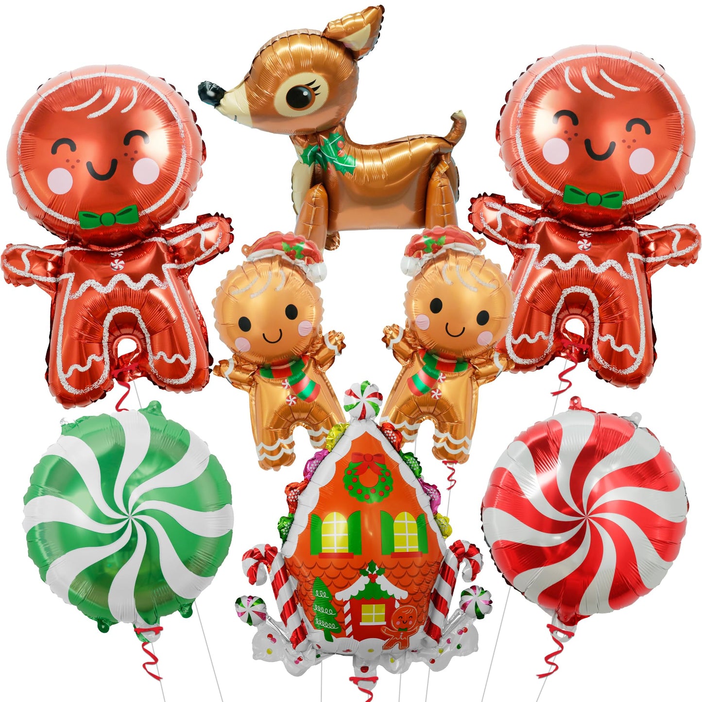 KatchOn, Merry Christmas Balloons Decorations - 32 Inch, Pack of 8 | Foil Balloon Christmas Decorations Indoor | Candy Cane Balloon, Gingerbread Balloons for Party Decorations | Holiday Decor