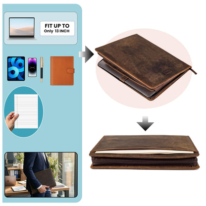 LEATHER VILLAGE Leather Portfolio Organizer - Professional Business Padfolio for Men & Women - Stylish Document Card Holder, Folio for A4/Letter Size Writing Legal Pad, Brown