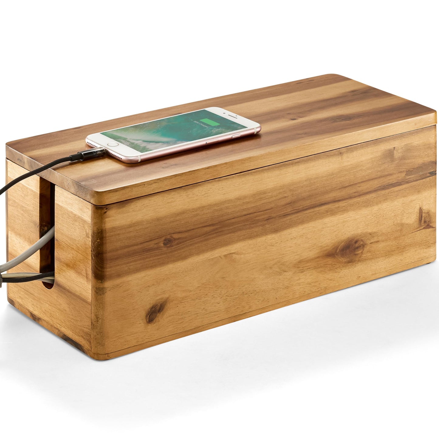TIDITA Acacia Wood Cable Management Box Round Edge - 16" L Wooden Cable Organizer Box for Electrical Hiding Cord Management - Power Strip Hider Cable Storage Box for Office, Router Wires, Under Desk