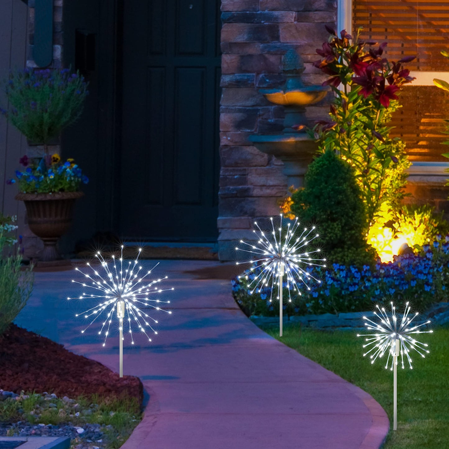 Lightshare 12" Starburst Light Lighted Ball 80 LED Firework Lights White Twinkle Hanging Ball Dual-use for Patio Walkway Pathway Decoration Indoor/Outdoor