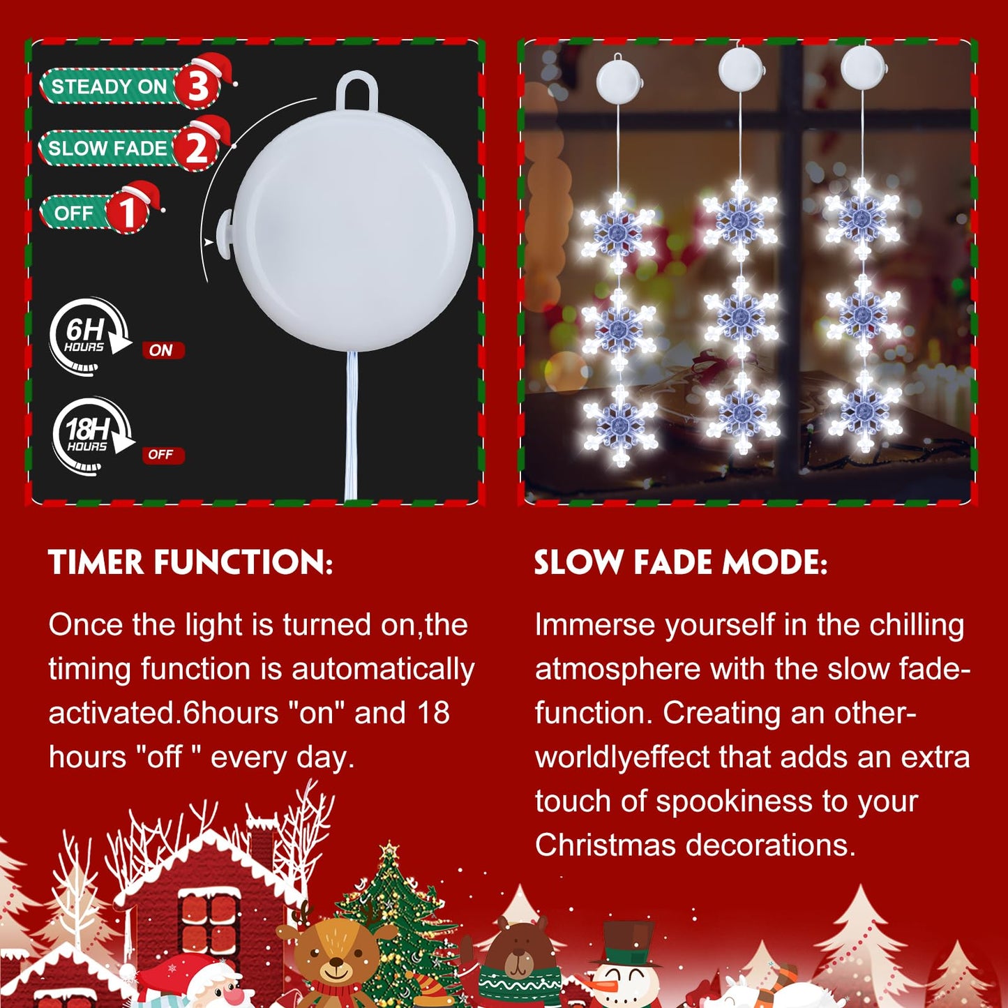 Christmas Decorations Lights, 3Pack White Snowflake Window Lights Battery Operated Christmas Light Hanging Lighted Window Decoration for Indoor Outdoor Xmas Tree Home Decor