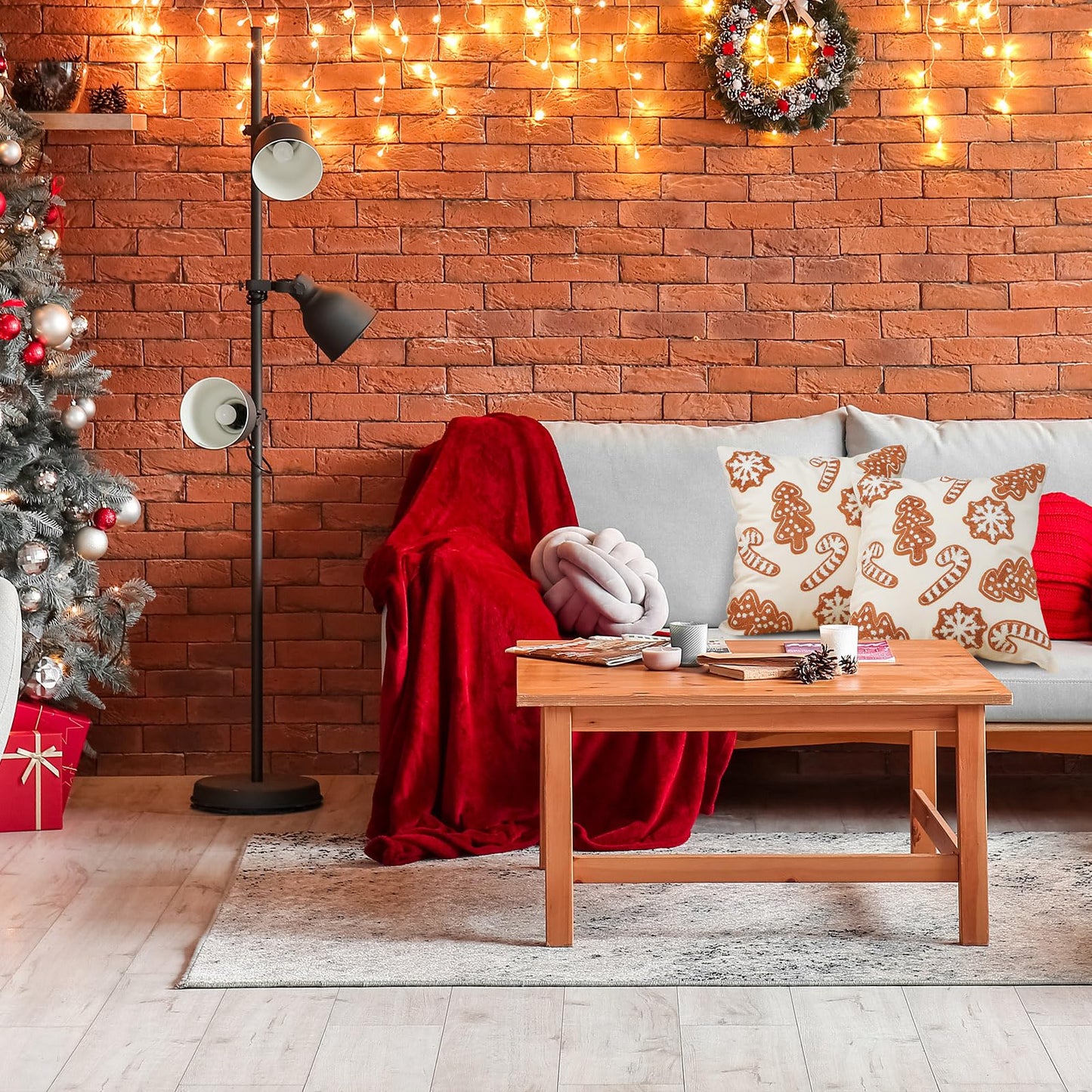 VitalCozy 2 Pcs Gingerbread Christmas Throw Pillow Covers 18'' x 18'' Plush 3D Embroidery Gingerbread Man Pillowcases for Xmas Winter Indoor Outdoor Couch Sofa Cushion Decorations