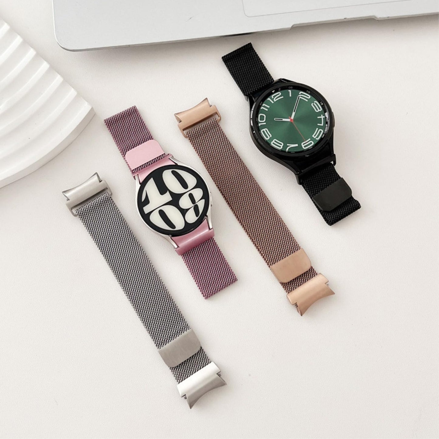 Magnetic Metal Band for Samsung Galaxy Watch 7 6 5 4 FE 40mm 44mm/Galaxy 6 Classic 43mm 47mm/4 Classic 42mm 46mm/5 Pro 45mm,One Click Attachment,No Gap Stainless Steel Milanese Loop Strap Women Men
