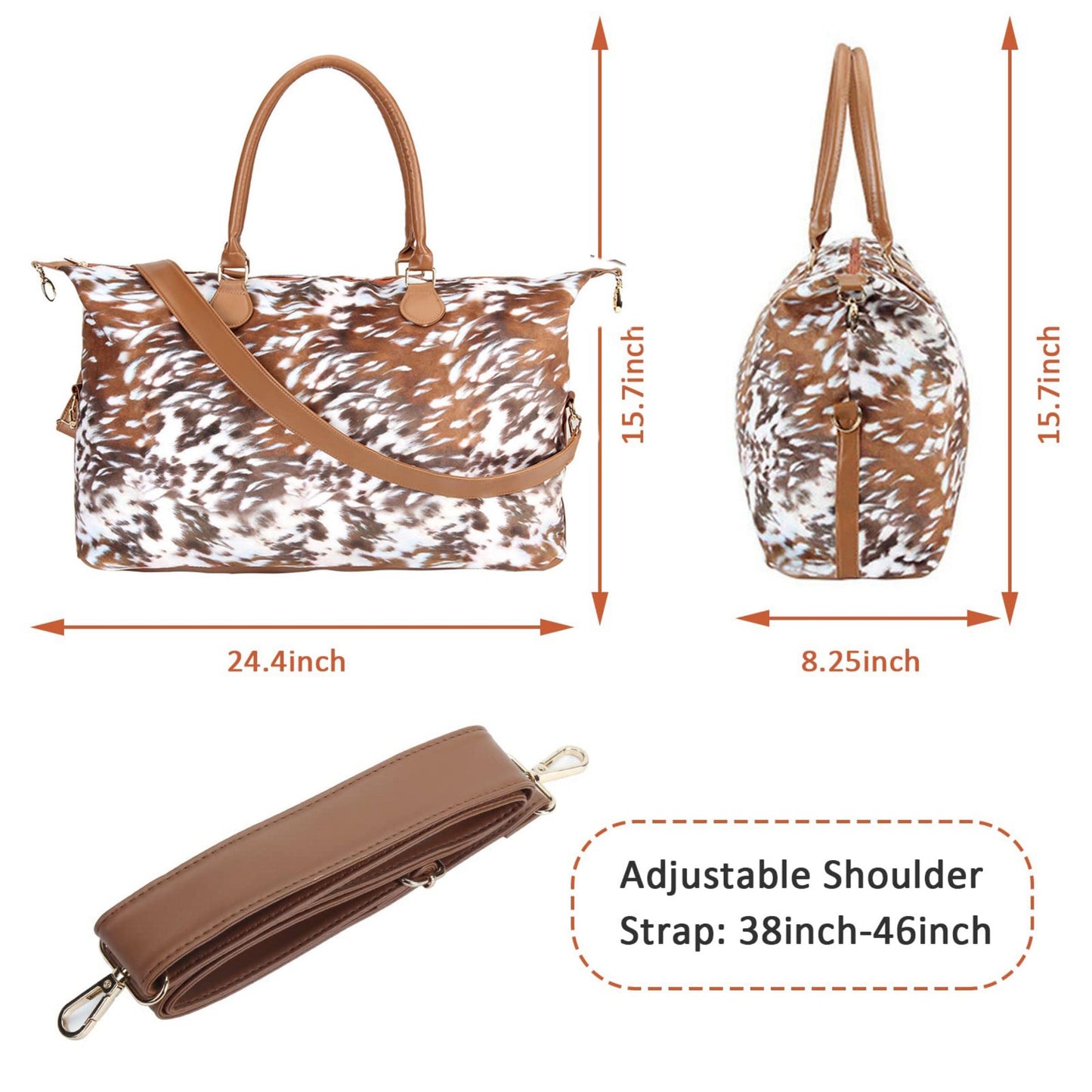 Brindle Cow Print Weekender Bag Duffle Bag For Women Large Travel Tote Bag Overnight Weekend Bags With Shoulder Strap