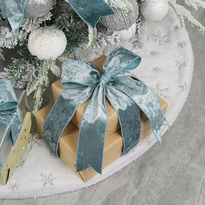 MEEDEE Dusty Blue Velvet Ribbon 2.5 inch Crushed Velvet Christmas Ribbon 10 Yards for Christmas Tree Decoration, Baskets, Wreaths, Holiday Projects, Wedding Decor and Accents