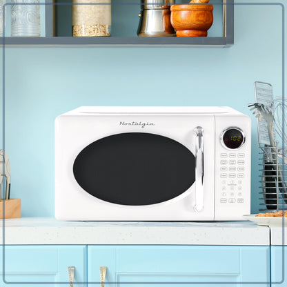Nostalgia Retro Microwave Oven - 0.7 Cu Ft, 700-Watt Countertop Size with Glass Turntable, Child Safety Lock, 8 Auto-Cook Programs, Digital Clock - Aqua