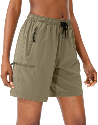 SANTINY Women's 5''/ 7''/9'' Hiking Cargo Shorts Quick Dry Lightweight Summer Shorts for Women Athletic Golf Zipper Pockets(Dusty Khaki_M)