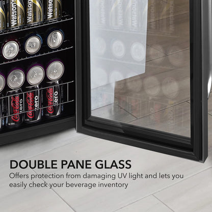 Whynter Beverage Refrigerator with Double-Layer Glass Door, 136-Can Drink Mini Fridge with Lock & Digital Control, BR-1211DS, 3.4 Cubic Feet, Stainless Steel