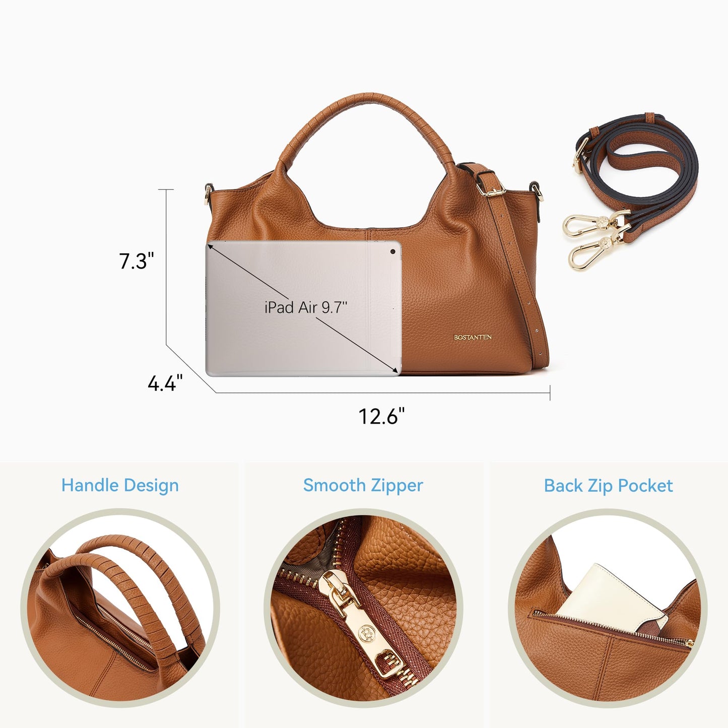 BOSTANTEN Genuine Leather Purses for Women Designer Handbags Crossbody Shoulder Bags Top Handle Satchel Brown