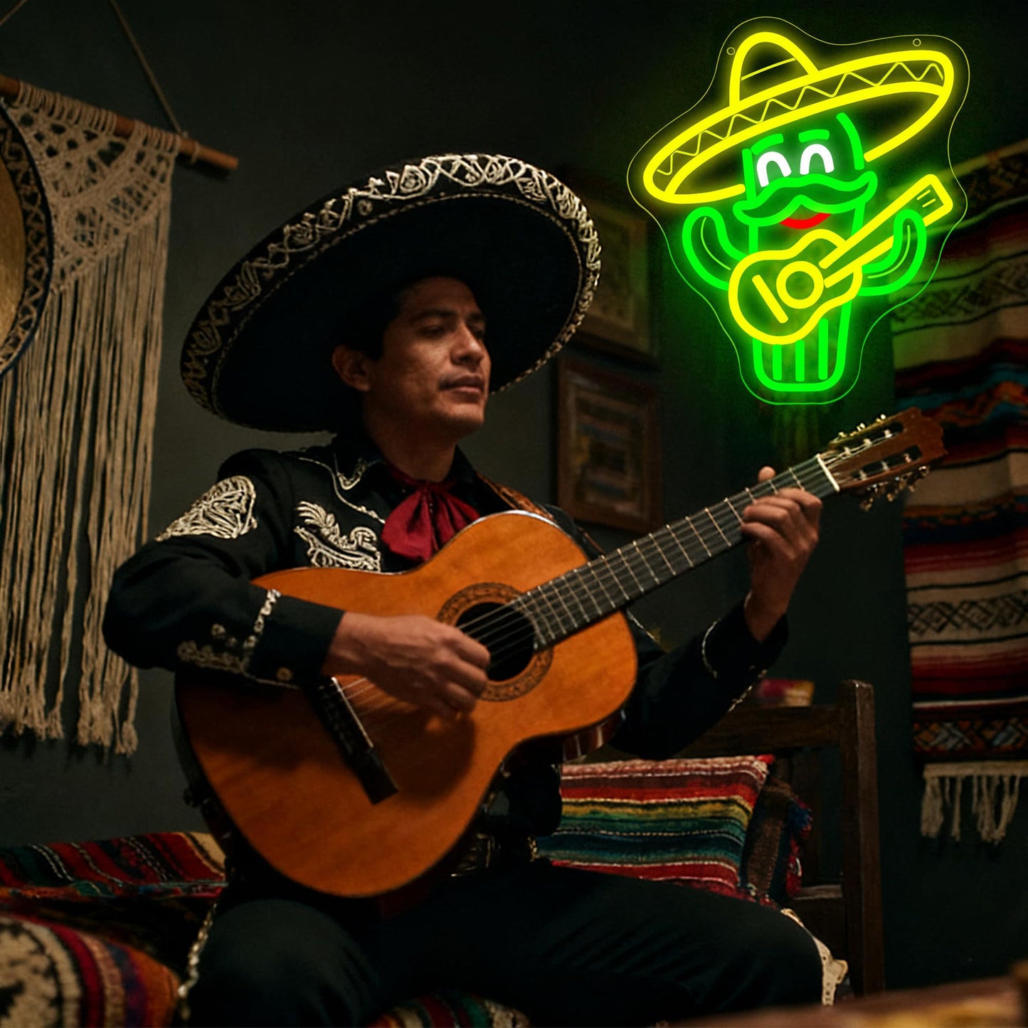 Cartoon Cactus Neon Sign for Wall Decor Mexican Style LED Neon Light for Bedroom Dimmable Music LED Sign for Studio Bar Livehouse Party Mexican Restaurants Birthday Gifts Size 11.8 * 11.1 In(TWP257)