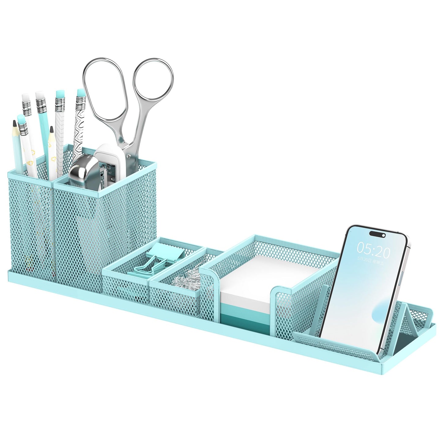 SUPEASY Pen Holder for Desk, 6 Piece Mesh Desk Organizer set for Office Organization with Mail Organizer, Letter Phone Holder, Sticky Notes Caddy Storage, Blue