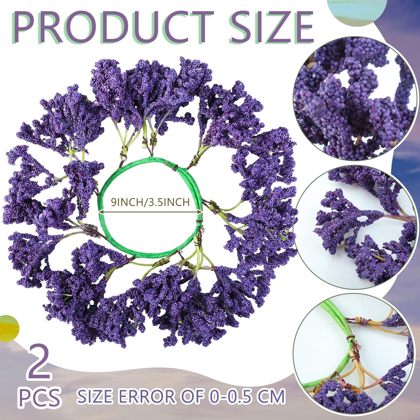 Daifunli 2 Pcs Spring Purple Astilbe Candle Rings Artificial Dark Purple Floral Farmhouse Wreaths for Pillar 3.9 Inch Candles Holder for Spring Summer Rustic Table Centerpiece Decor