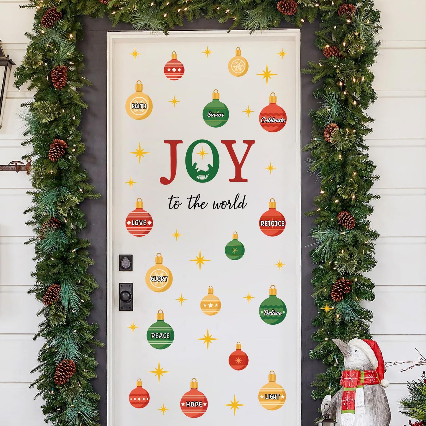 TOARTi Joy to The World Wall Decal Christmas Ball Window Cling Merry Christmas Light Ball Wall Stickers Xmas Christmas Bible Quotes Stickers Nativity Scene Decals Xmas Holiday Party Supplies