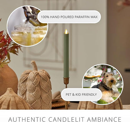 Luminara - Flameless Battery Operated Taper Candle - Loden Green - Pack of 1-1x9.5 - LED Flickering Flame - Realistic Safe for Home Kids and Pets