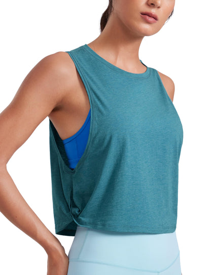 CRZ YOGA Pima Cotton Dropped Armhole Tank Kingfisher Heather XX-Small