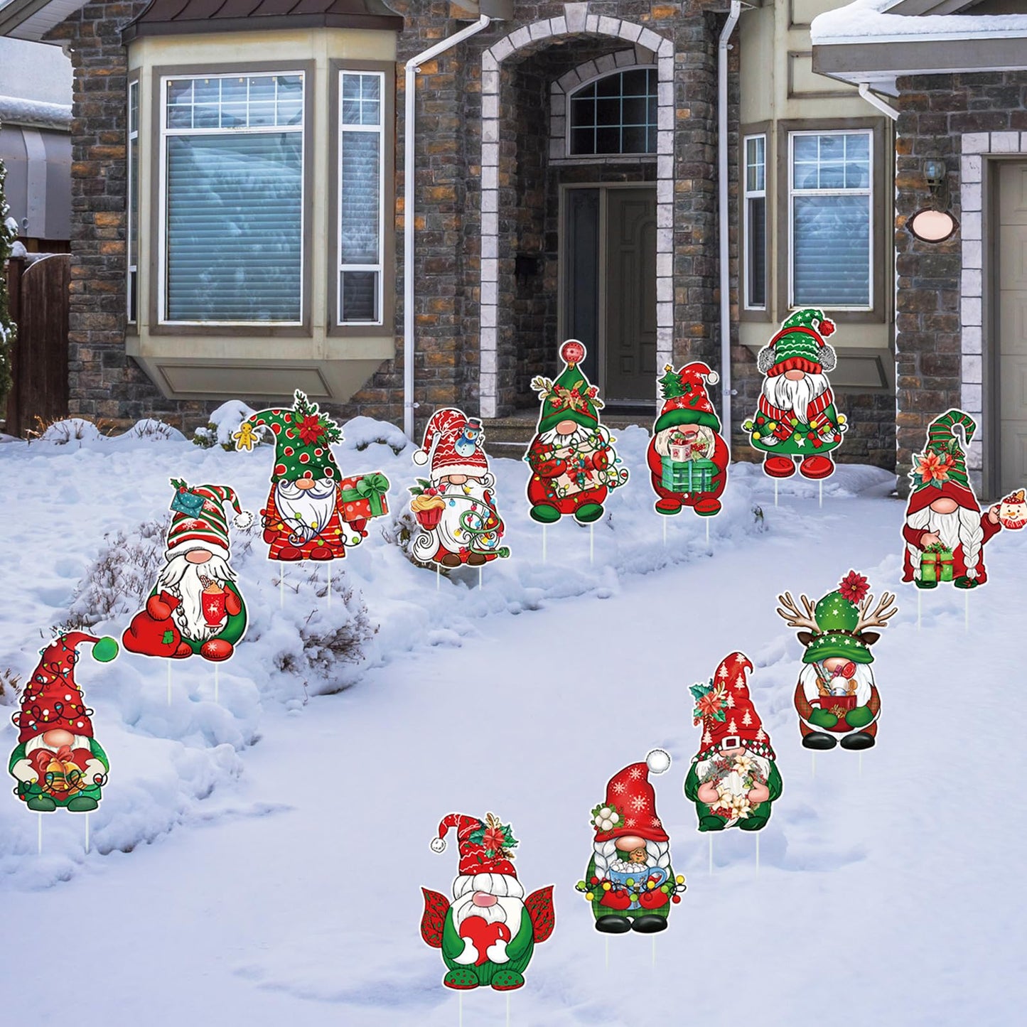 Huwena 16 Pcs Christmas Gnome Yard Signs Christmas Gnome Props Yard Stakes Xmas Gnome Yard Decor Outdoor Lawn Decorations for Home Yard Garden Lawn Patio Walkway Winter Holiday Party Gifts