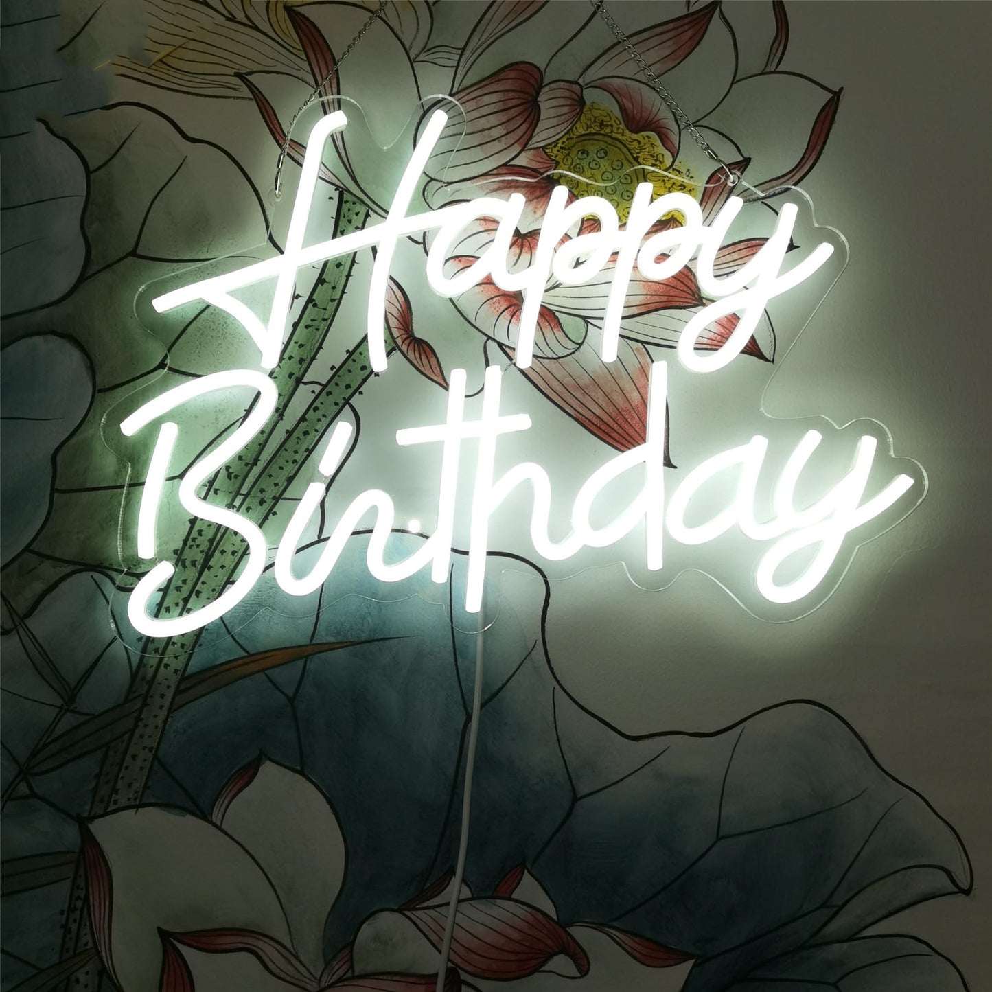 Dimmable and Reusable Neon Happy Birthday Sign for Birthday Party Wall Decoration,LED USB Happy Birthday Light up Neon Sign for Backdrop All Birthday Party Decoration, Cool White16.5x11in