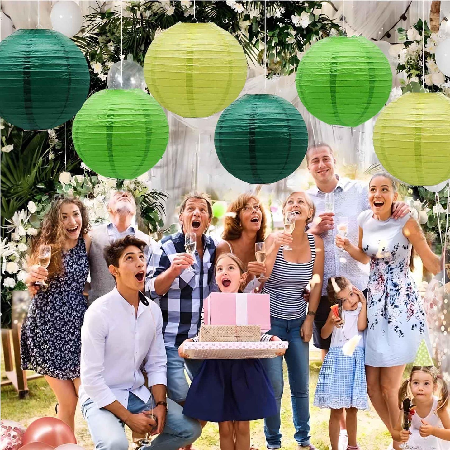 Green Paper Lanterns 12Pcs Hanging Chinese Lanterns for Wedding Birthday Baby Shower Christmas Graduation Anniversary Other Themed Bachelorette Decor DIY Activities