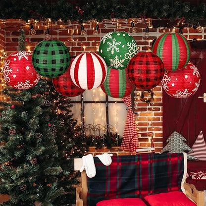 Bencailor 12 Pcs Christmas Hanging Paper Lanterns Set Decorative Christmas Party Lanterns Round Hanging Lamps for Xmas Home Decoration Supplies Props Graduation Holiday Decor(Snowflake, 12 Inch)