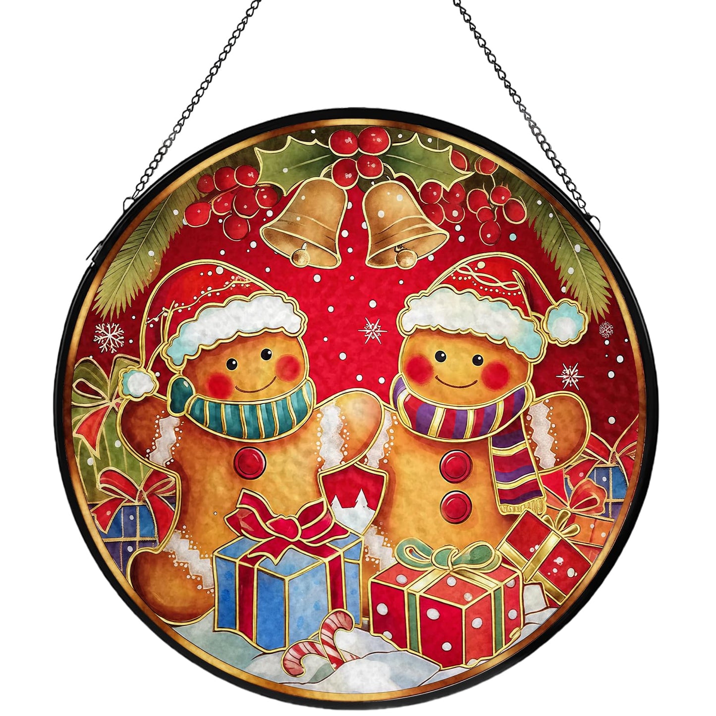 Christmas Decorations Stained Glass Window Hanging, Gingerbread Candy Cane Christmas Suncatcher for Window Hanging, Suncatchers Indoor Windows Wall Art for Mom Grandma, for Home Office 7.87 inches