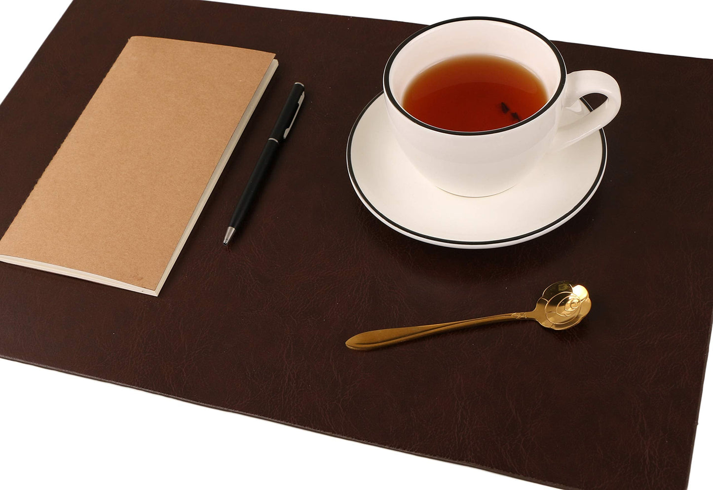 Faux Leather Placemats, Set of 4 PU Table Mats, Easy to Clean, Heat & Stain Resistant for Office Conference Table,Dinging Home Decor F Dark Brown