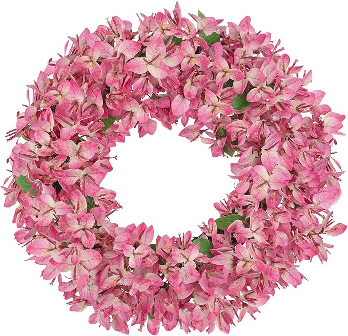 Briful Spring Wreaths for Front Door 18in Artificial Bougainvillea Flower Wreath Silk Floral Hanging Wreath Outdoor Wreaths for Home Wall Mantle Party Wedding Porch Décor