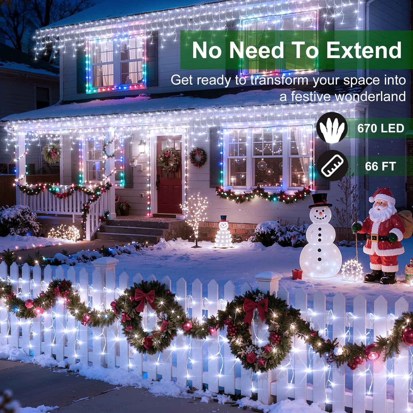 670 LED Christmas Lights with 148 Drops, 66ft 12 Modes Hanging ice String Lights with Timer & Dimmable & Waterproof, Plug-in Fairy Lights for Tree Holiday Wedding Party Christmas Decor Cool White
