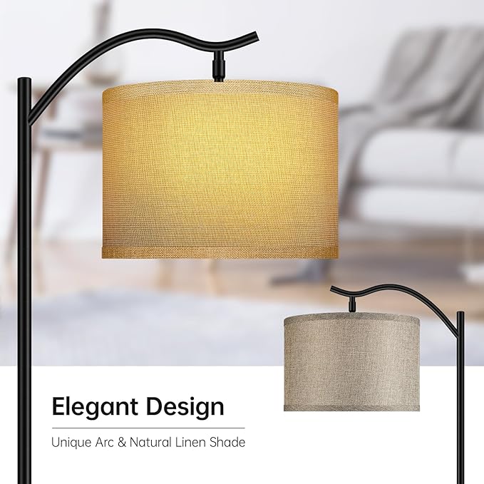 BoostArea Floor Lamp for Living Room,9W LED Arched Lamp,Tall Modern Standing with Fabric Linen Shade,3 Brightness Levels,E26 Socket,Footswitch,Mid Century Bedrooms,Office B1316