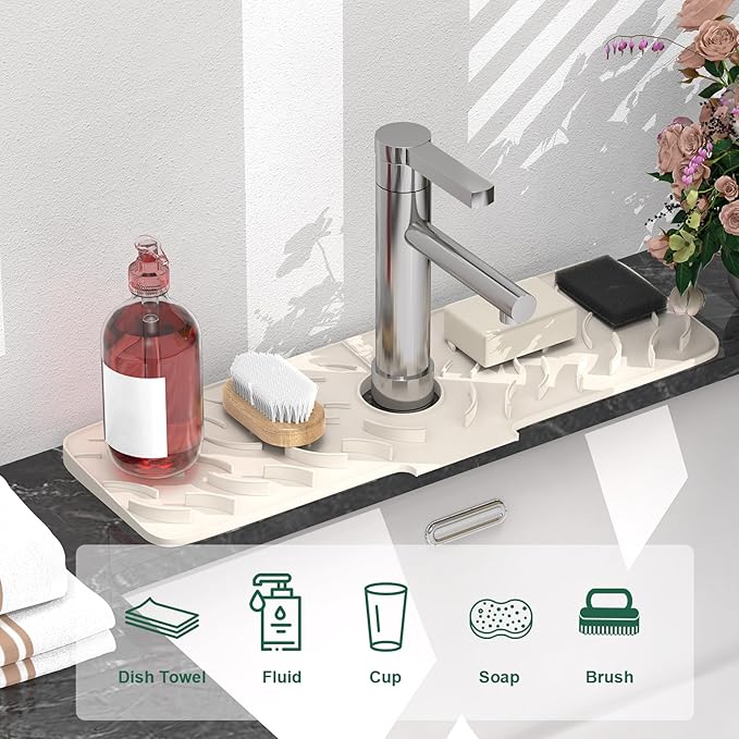 TOOVEM Silicone Faucet Splash Guard, 17.7 x 5.5 Inch Kitchen Sink Splash Guard