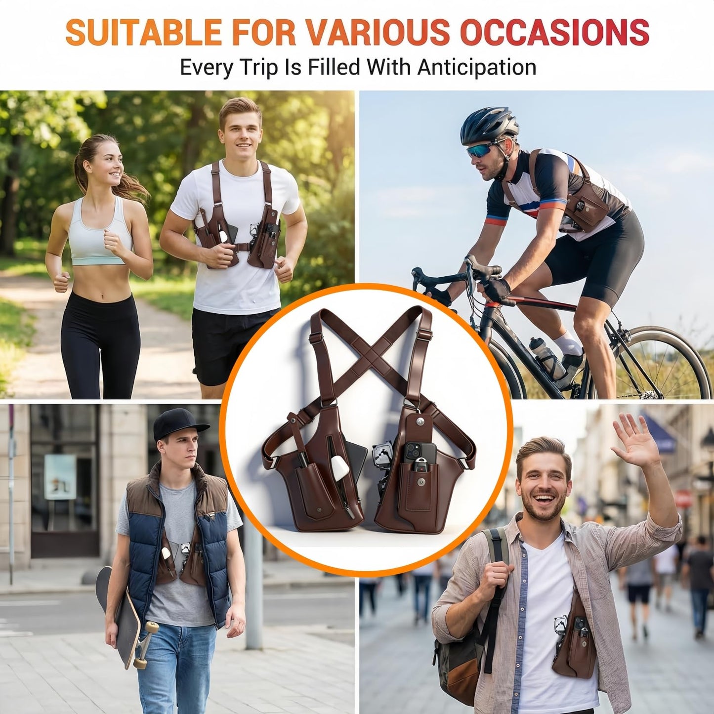 Anti-Theft Shoulder Holster Bag for Men, Double Shoulder Armpit Chest Bag - Premium Leather, Adjustable Straps, Phone Wallet Pocket - Travel, Outdoor - Unisex Underarm Pouch (Black)