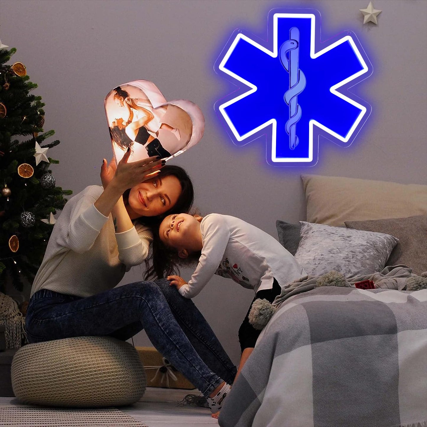 TOPQUALI Star of Life LED Neon Sign, 12 x 12 Inches, Pink, USB Powered Wall Decor for EMT Paramedic, Garage, Game Room, Bedroom, Man Cave