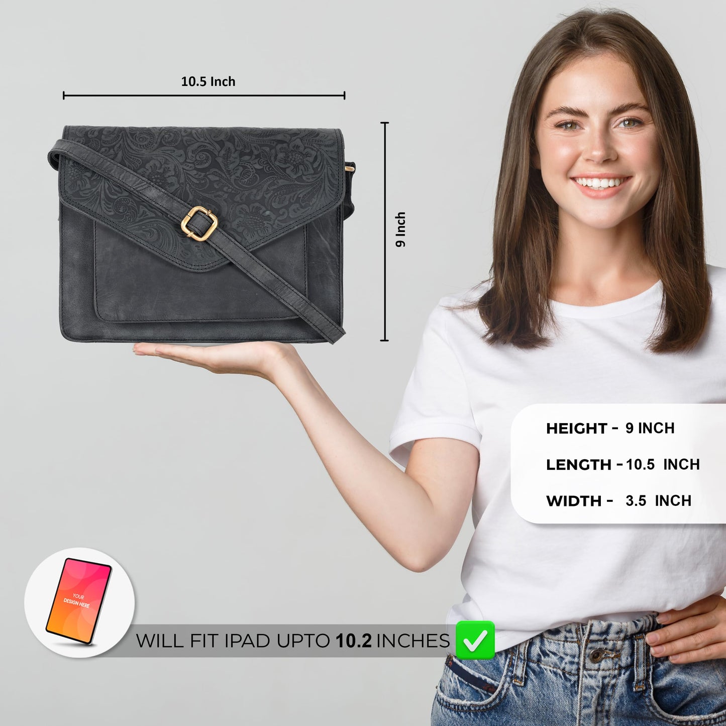 Leather Flapover Crossbody Handbag Purse for Women with Adjustable Strap & Overflap Snap Closure Tote/Bag (E.Black Hunter)