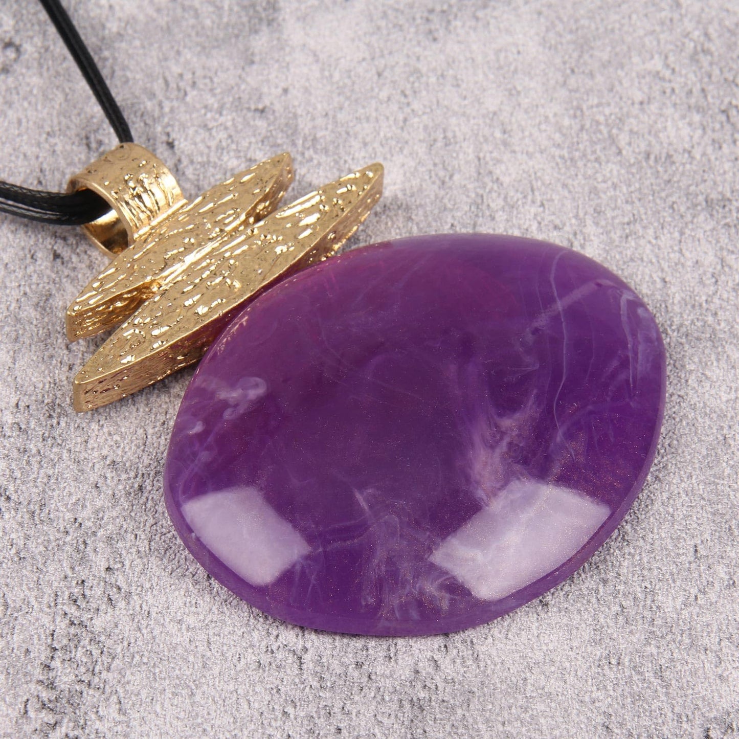 Jeniiahua Boho Necklaces for Women Leather Bohemian Chunky Vintage Long Necklace with Large Purple Irregular Pendant