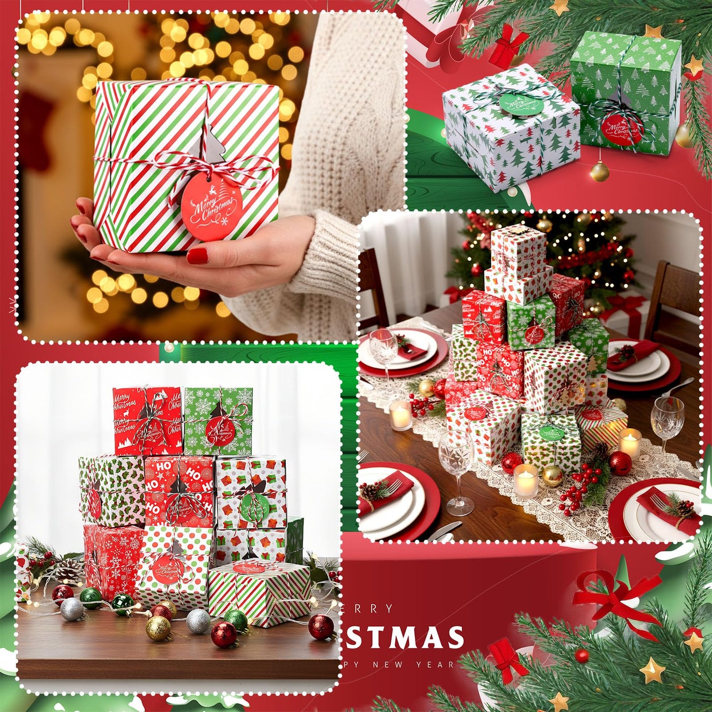 Glenmal 100 Set Christmas Bakery Cookie Boxes Cupcake Containers with Christmas Tree Window Xmas Day Cupcake Candy Goody Treat Gift Boxes with Cotton Rope Label for Xmas Party Favors Supplies
