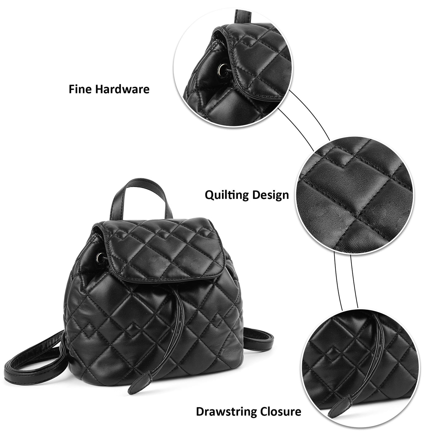 Goinsound Quilted Mini Backpack for Women, Vegan Leather Convertible Backpack Purse with Magnetic Closure, Trendy Daybag