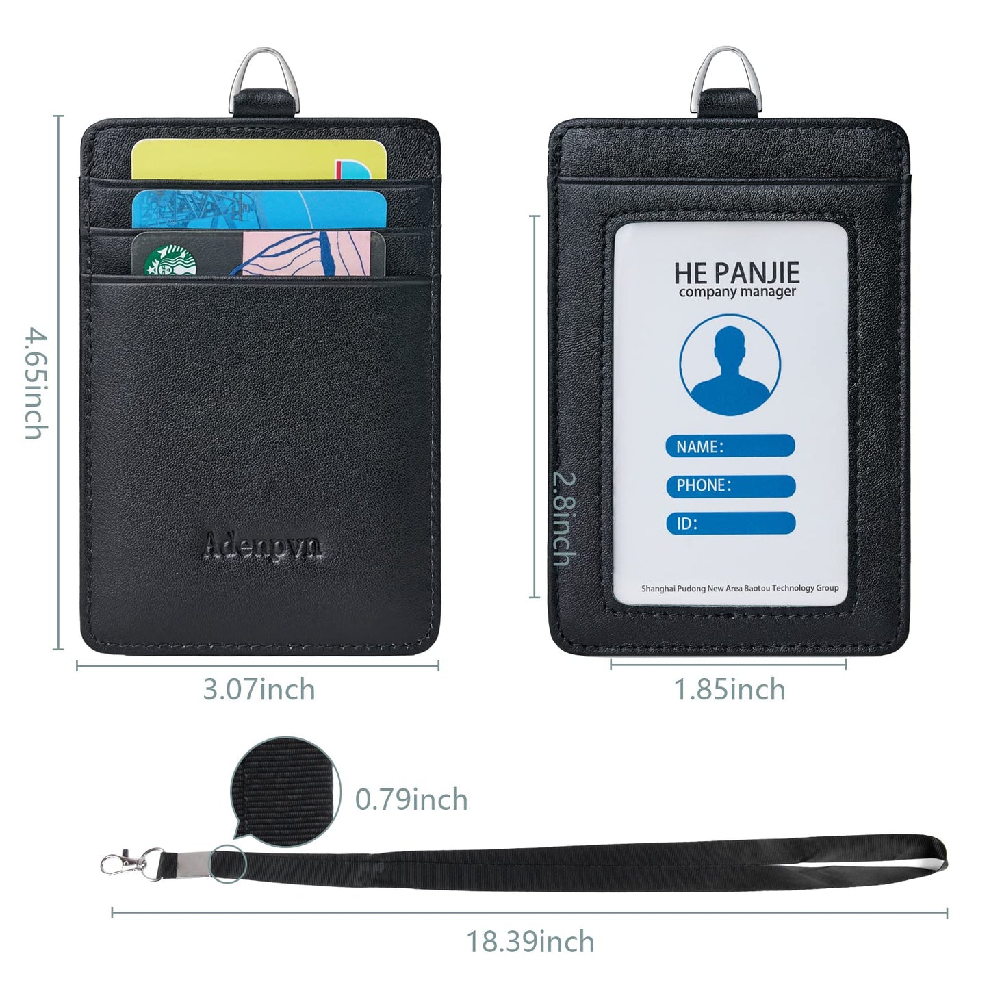 Genuine Leather id Badge Holder with Lanyard,Soft,ID Card Holder,Up to 20 Colors and Grains to Choose,frommultiple Card Slots,Vertical Work Name Badge case (161)