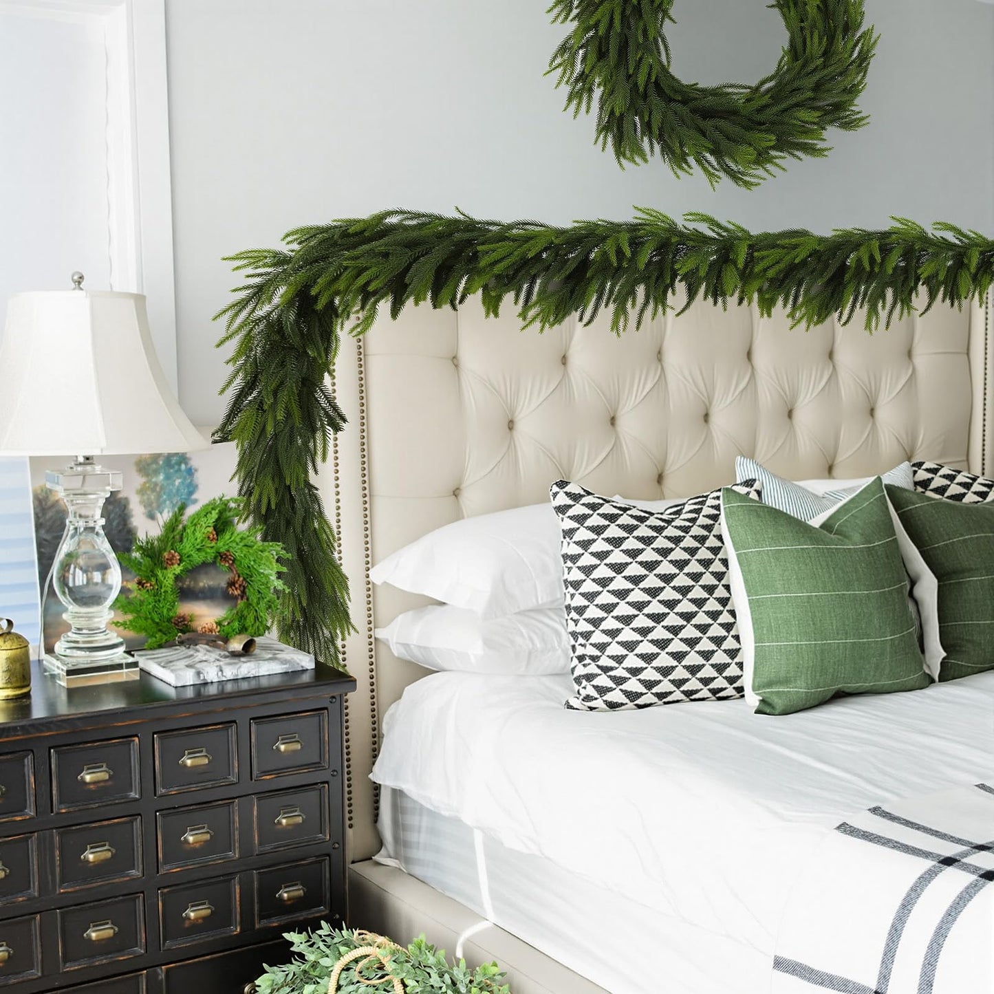 N&T NIETING 12FT Christmas Norfolk Pine Garland Real Touch Pine Artificial Garlands Faux Greenery Garland Winter Christmas Garland for Table Mantle Fireplace Indoor Outdoor Xmas Decorations (1 Pcs)