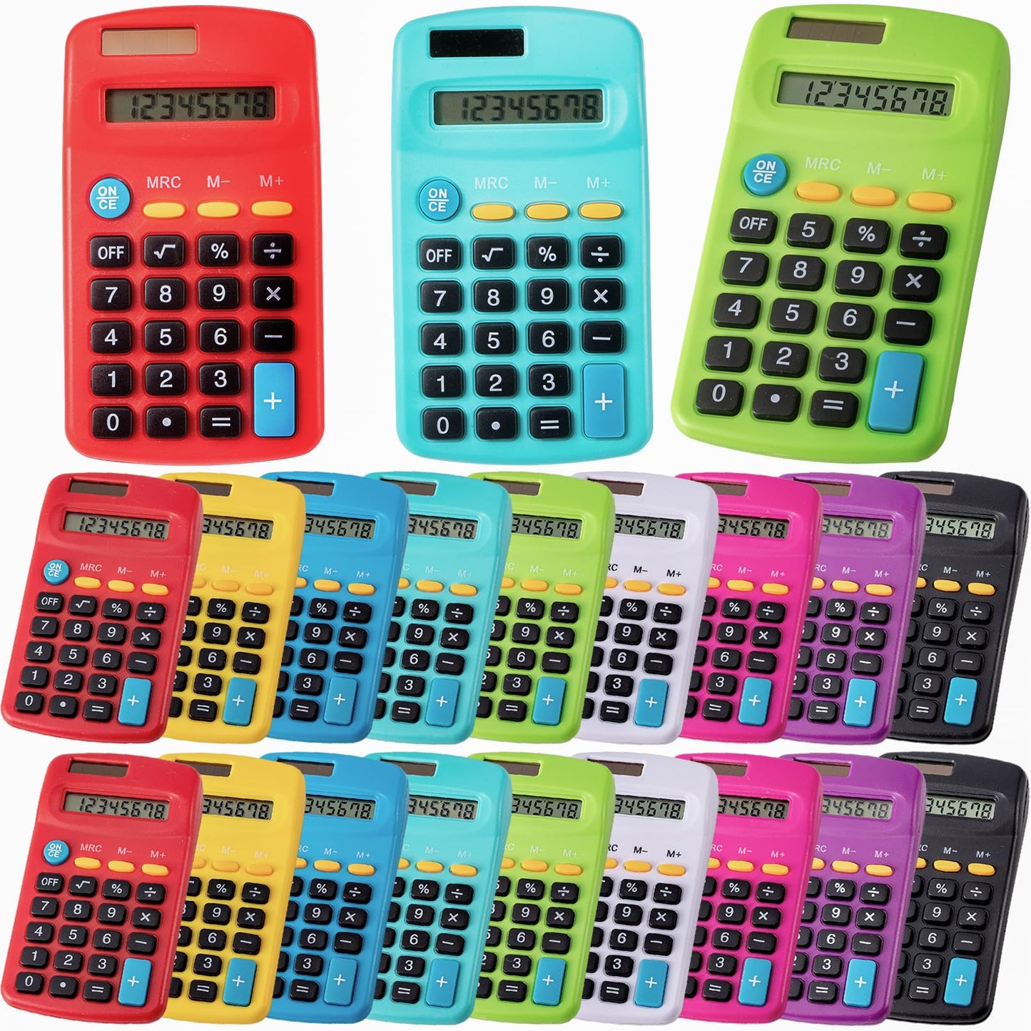 IJRPLM 18 Pack Mini Pocket Calculators, Solar & Battery Power, 8 Digit Display, Bulk for Students, Kids, School, Home, Office (9 Colors)