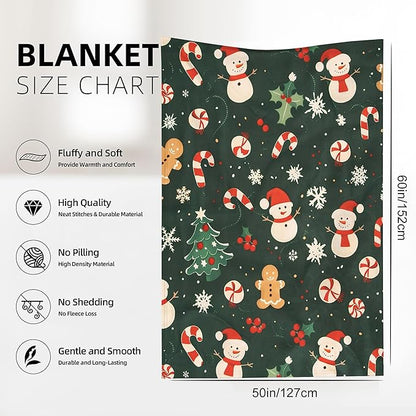 Merry Christmas Blanket Gfits for Women Men Kids Candy Snowflake Throw Blankets Soft Lightweight for Home Decor Couch Bed Sofa 50x60 Inches