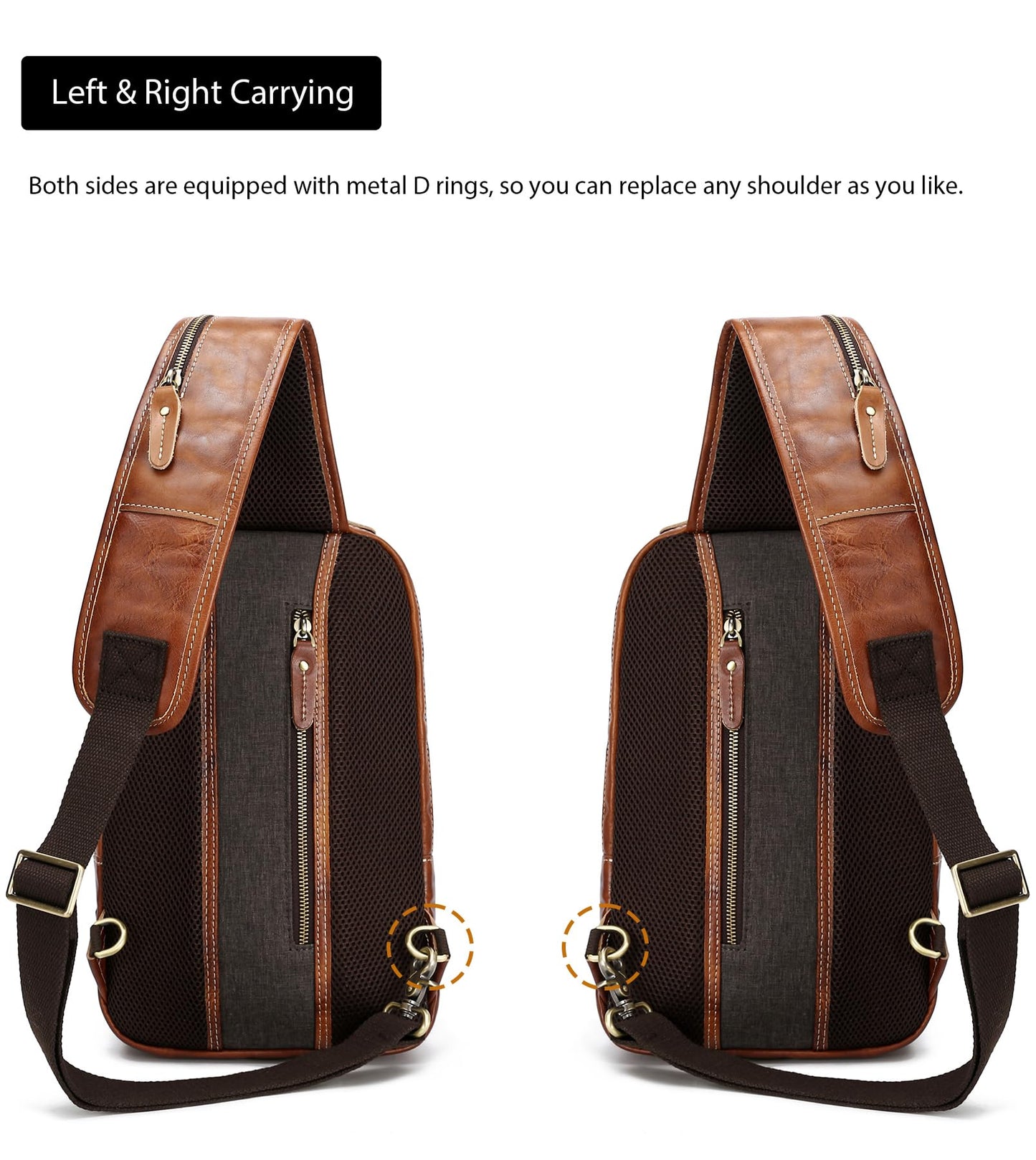 LANNSYNE Vintage Genuine Leather Sling Bag For Men, Crossbody Chest Daypack fits 10.5" iPad
