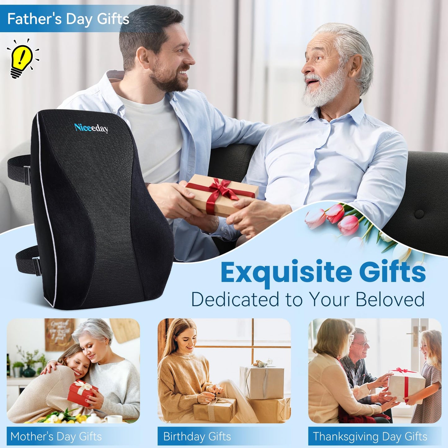 Niceeday Lumbar Support Pillow for Office Chair Car Back Support Pillow, Memory Foam Gaming Chair Desk Chair Back Cushion for Lower Back Pain Relief, Ergonomic Back Rest,Office Home Essentials