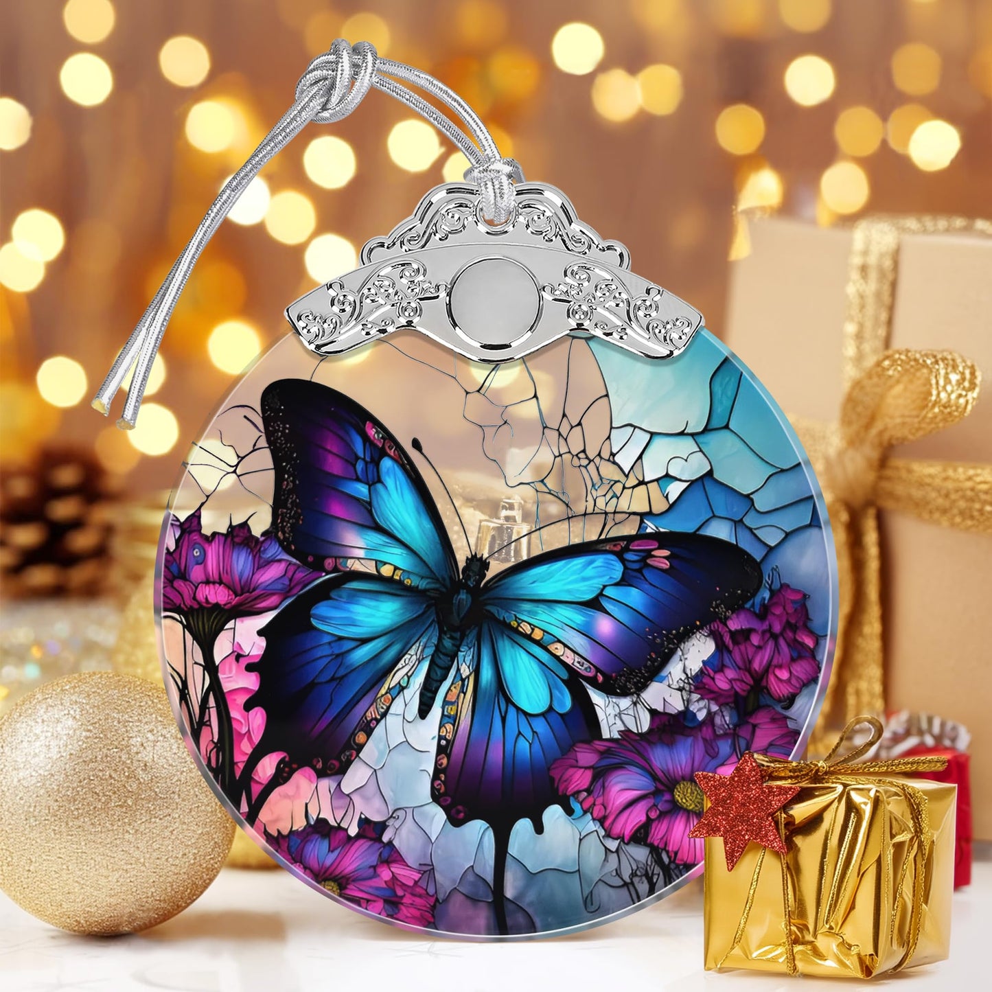 Stained Glass Ornament, Christmas Ornaments, Christmas Tree Decorations, Butterfly Christmas Decor, Butterfly Ornaments for Christmas Tree, Holiday Presents, Gift Exchange Ideas