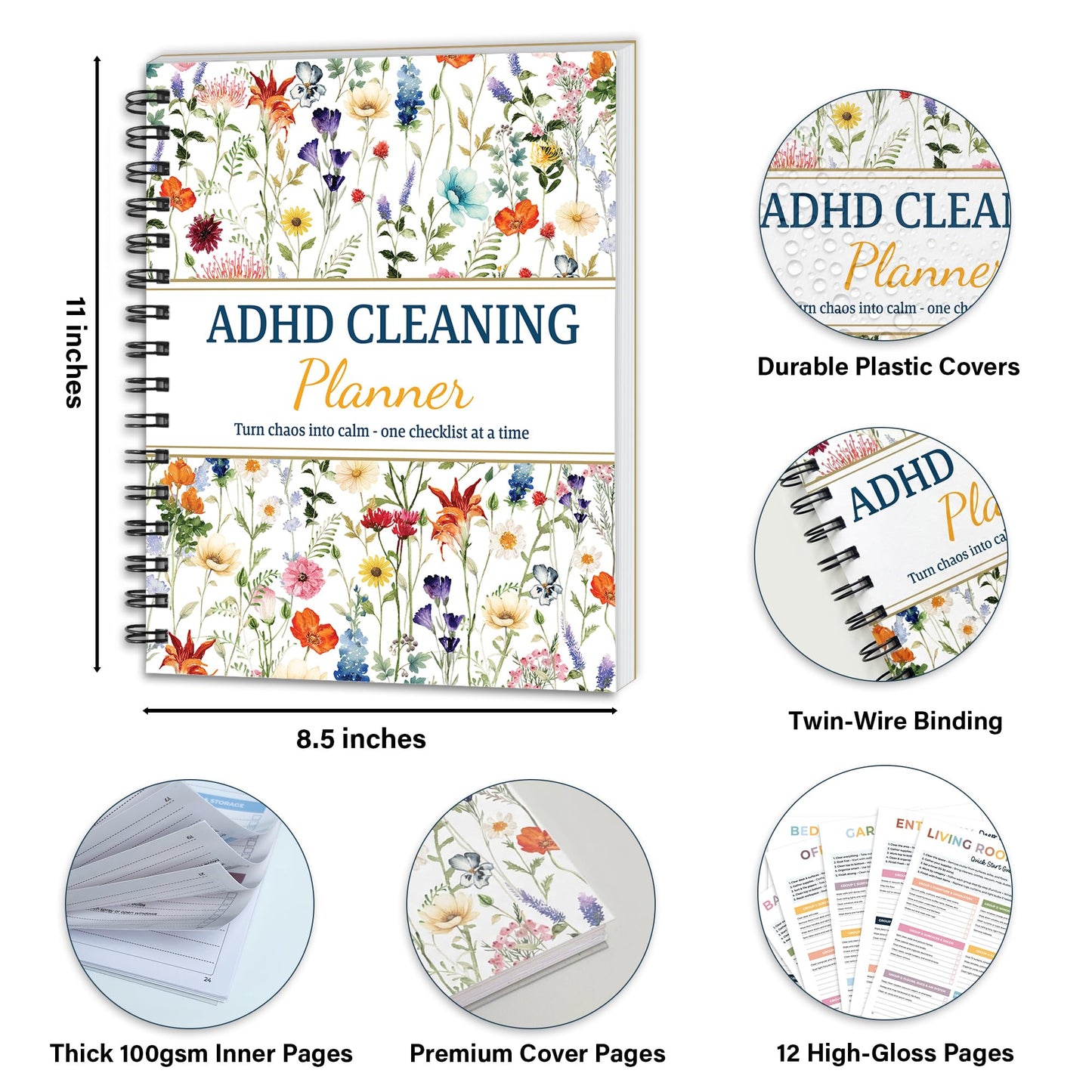 BLOOMOST ADHD Cleaning Planner - Daily, Weekly & Monthly Cleaning Checklist Organizer for Adults & Teens, Break Chores Into Small Wins, Glossy Erase Checklists - Planning Pages (version 2)