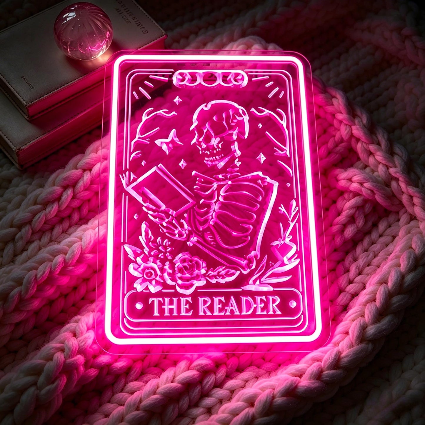 Whfobfe Pink Neon Sign Led Neon Lights Signs for Wall Decor USB Powered Led Signs for Room Decoration-Skeleton Reading Book