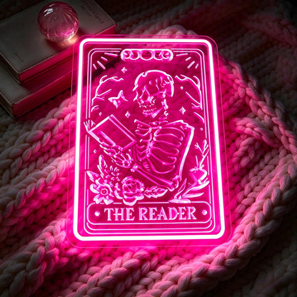 Whfobfe Pink Neon Sign Led Neon Lights Signs for Wall Decor USB Powered Led Signs for Room Decoration-Skeleton Reading Book