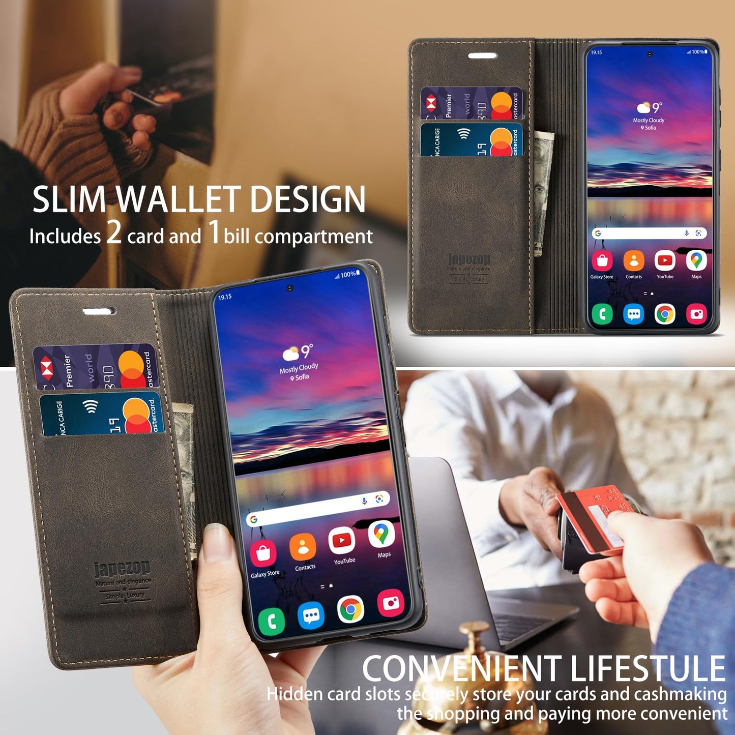 Samsung Galaxy S22 5G Wallet Case with RFID Blocking Card Holder Kickstand Magnetic,Leather Flip Case Wallet for Galaxy S22 5G 6.1 Inch(Coffee)