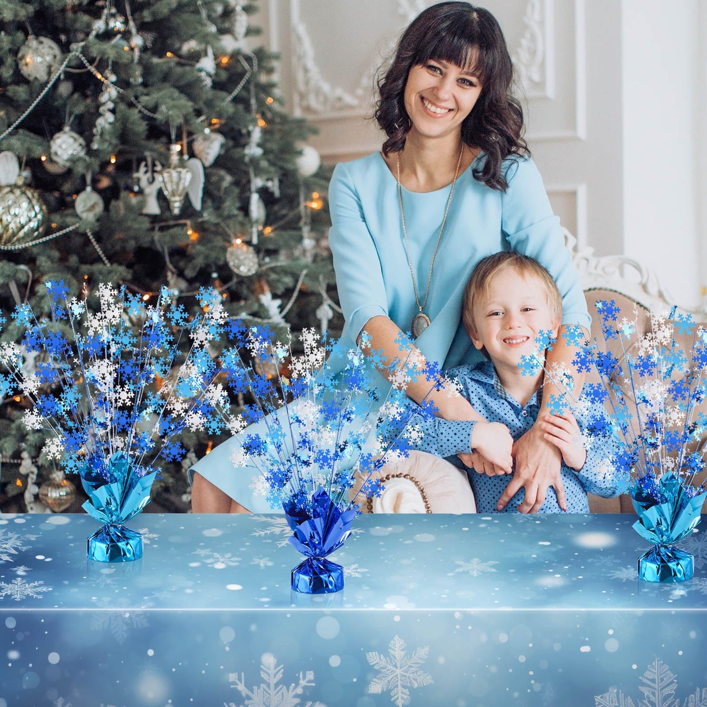 Ceenna 3 Pcs Winter Wonderland Decoration Snowflake Table Decorations Winter Metallic Gleam Foil Spray Centerpieces Christmas Glitter Spray Table Centerpieces for Holiday Party Decor (Blue)