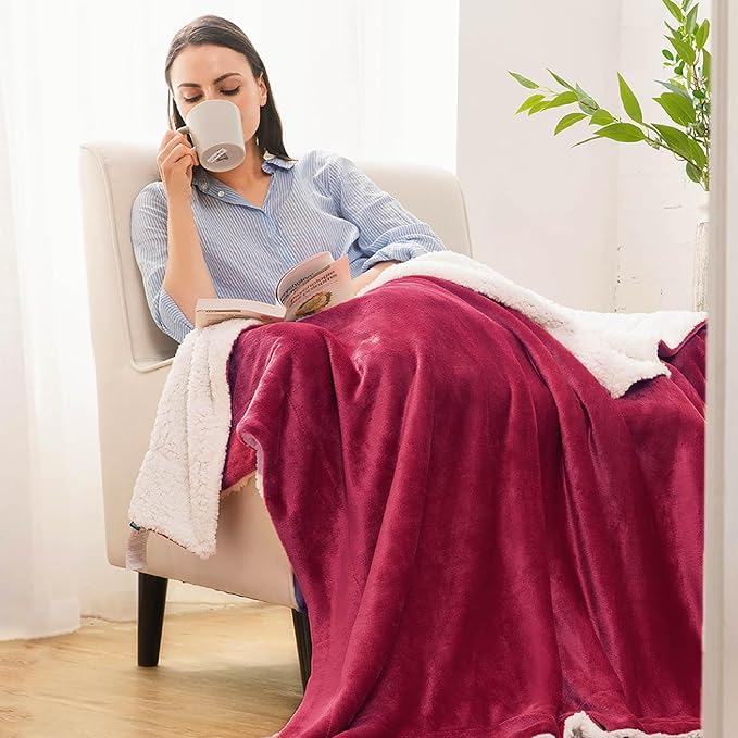Bedsure GentleSoft Sherpa Fleece Blankets Queen Size for Bed - Thick and Warm Throw for Women, Soft Fuzzy Plush Queen Christmas Blanket for Winter, Red, 90x90 Inches